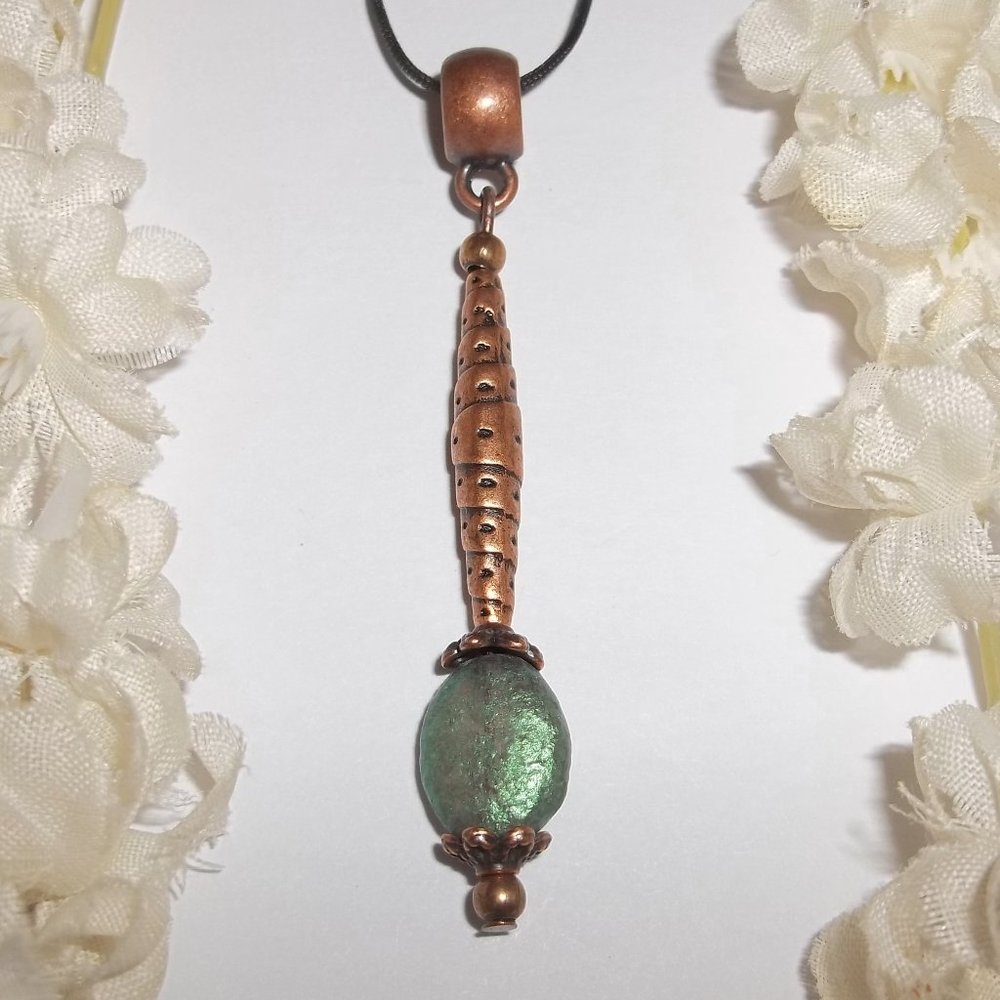 Necklace, Boho Necklace, Beaded Necklace, Green Necklace, Copper Necklace, 7821